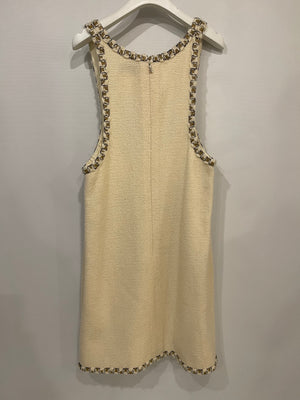 Chanel Paris-Byzance Cream Sleeveless Tweed Dress and Jacket Set with Embellished Button Details Size FR 40/44 (UK 12/16)