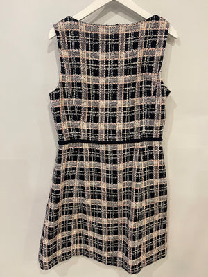 Miu Miu Navy, White and Pink Wool Checked Tweed Mini Sleeveless Dress Size IT 42 (UK 10)