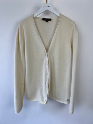 Loro Piana Cashmere Cream V-Neck Long-Sleeve Cardigan IT 48 (UK 16)