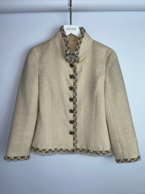 Chanel 12C Cream Tweed Jacket with Gold CC Button Details Size FR 38 (UK 10)