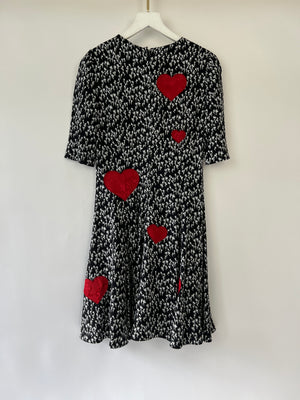 Dolce & Gabbana Black Rose Print Dress with Love Heart Embroidery Size IT 40 (UK 8)