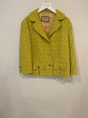 Gucci Yellow Tweed Long-Sleeve Jacket and Mini Skirt Set with Horseshoe Button Details Size IT 42/44 (UK 10/12)