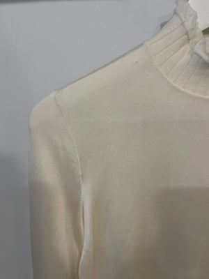 Hermès Cream Long-Sleeve Top with Turtleneck Ruffle Collar Details Size FR 36 (UK 8)