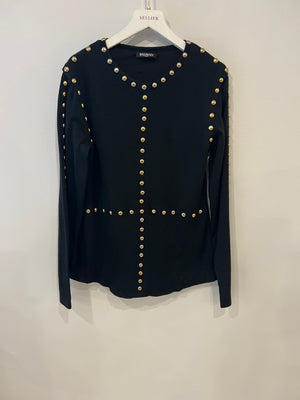 Balmain Black Long-Sleeve Jumper with Gold Studs Details Size FR 40 (UK 12)