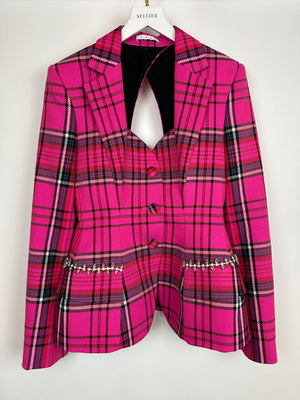 Area Hot Pink & Black Checked Blazer with Cut-Out Detail & Crystals Embellishments Size US 6 (UK 10)