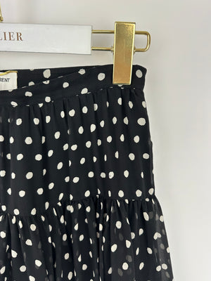 Saint Laurent Black & White Polkadot Silk Mini Skirt Size FR 36 (UK 8)