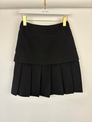 Chanel Black Pleated Panel Skirt with Gold CC Back Pocket Button Detail Size FR 36/38 (UK 8-10)