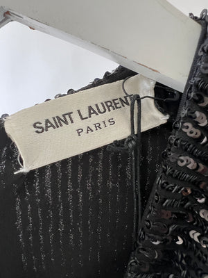 Saint Laurent Black Long Sleeve Sequin Mini Dress with Ruched Waist Detail FR 36 (UK 8)