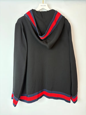 Gucci Navy Long Sleeve Jacket with Jewelled Buttons and "LOVE" Detachable Hood Detail Size IT 48 (UK 16)