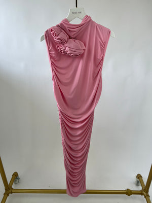 Magda Butrym Pink Ruched Maxi Gown with Detachable Rose Detail FR 40 (UK 12) RRP £1265