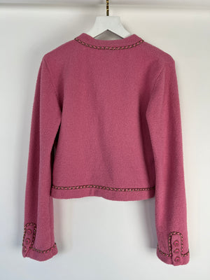 Chanel Pink 20C Cropped Cardigan with Chain Trim Detail and CC Button Detail Size FR 36 (UK 8)