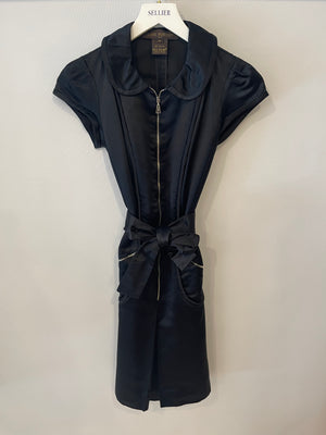 Louis Vuitton Black Silk Short-Sleeve Mini Dress with Belt and Zip Details Size FR 36 (UK 8)