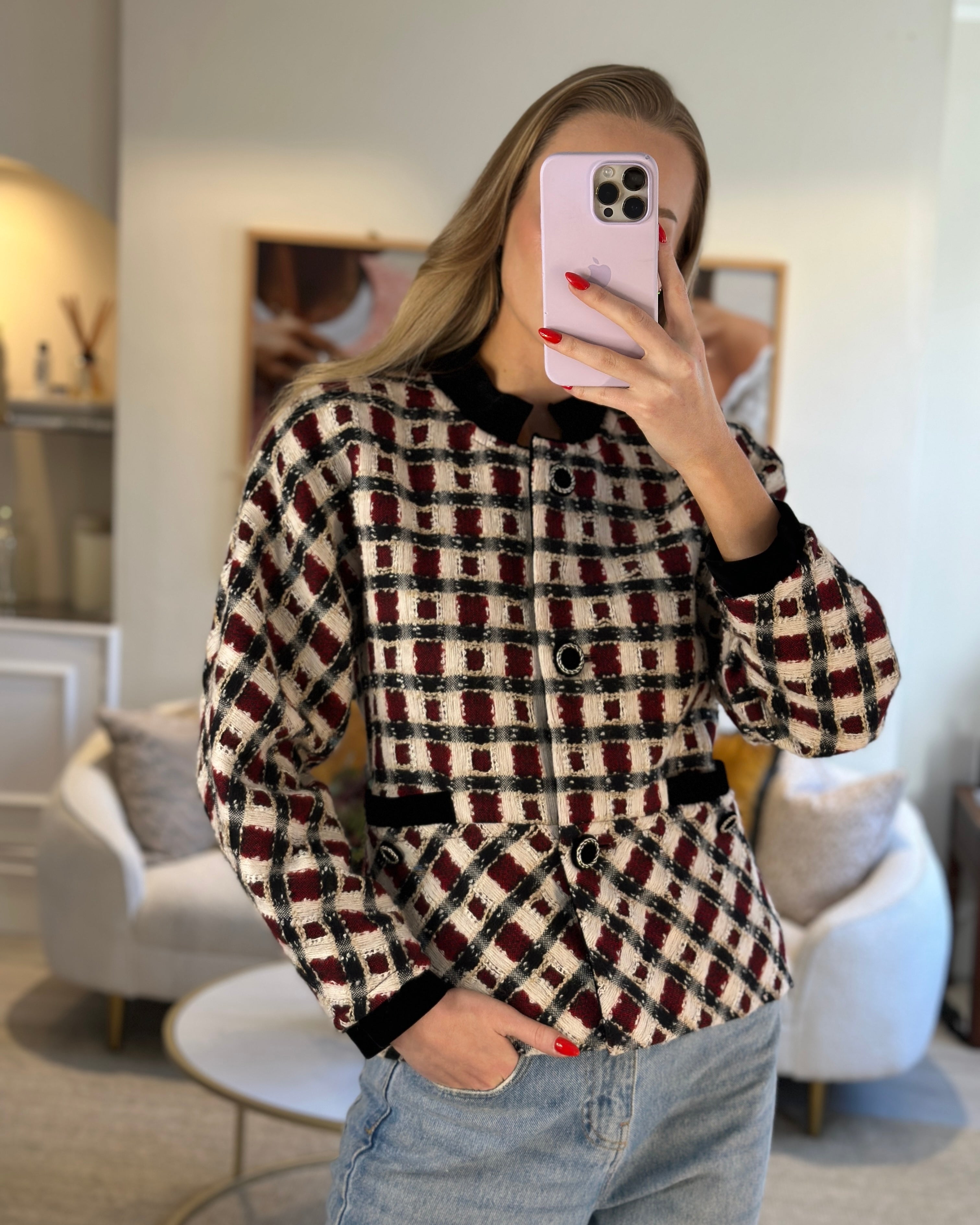 Chanel hotsell checkered jacket