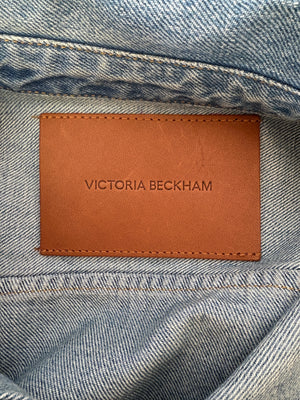 Victoria Beckham Blue Denim Long Sleeve Shirt with Pocket and Tortoise Shell Buttons Size UK 8