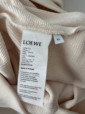 Loewe Menswear White Cotton Hoodie With Leather Anagram Logo Pocket Detail Size XL