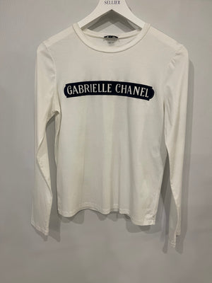 Chanel White Short Sleeve Top with Inscription Detail Size FR 38 (UK 10)