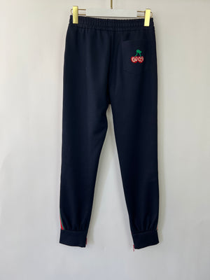 Gucci Red & Navy Blue Tracksuit with Side Stripe Trim and Cherry Embroidered Logo Detail Size XS (UK 6)