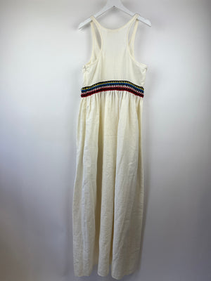 Chloe White Maxi Strap Dress with Crochet Pocket and Waist Detail Size FR 38 (UK 10)