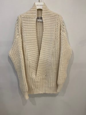 Christian Dior Cream Knit Wool Low-Cut Neck Oversized Jumper Size XS (UK 6)