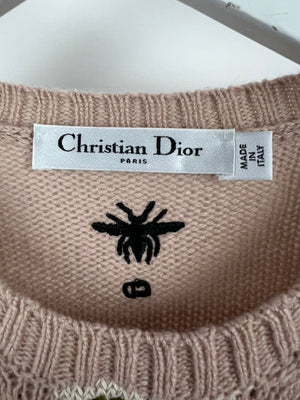 Christian Dior Dusky Pink Floral Embroidery Cashmere Jumper With Back Logo Detail Size FR 36 (UK 8)