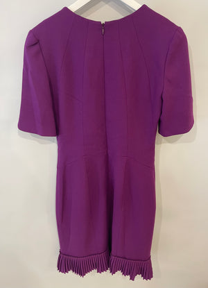 Matthew Williamson Purple Short-Sleeve Midi Dress with Crystal Neck Detail Size UK 10