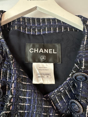 Chanel 16/P Navy, White Black Tweed Double Breasted Jacket with Button Detail Size FR 40 (UK 12)