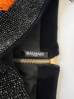 Balmain Black Embellished Sequin Velvet Mini Skirt Size FR 38 (UK 10)