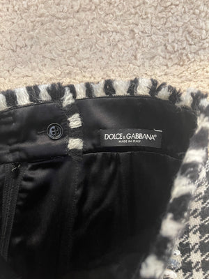 Dolce & Gabbana Black & White Wool Houndstooth Mini Skirt with Zebra Appliqué Size IT 38 (UK 6)