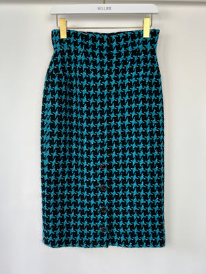 Chanel 07/A Turquoise Houndstooth Pencil Skirt Size FR 36 (UK 8)