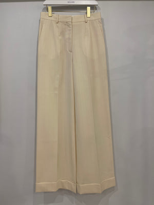 Loro Piana Cream Wool Striped Trousers with Hem Detailing Size IT 44 (UK 12)