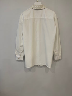 Louis Vuitton White Long-Sleeve Shirt with Sequin Damier Collar Size FR 42 (UK 14)