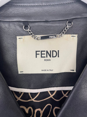 Fendi Black Lambskin Leather Jacket with Printed Lining Detail Size IT 38 (UK 6)