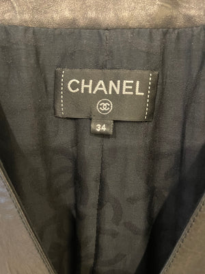 *HOT* Chanel 19C Black La Pausa Waisted Leather Shirt with Silver Button Details Size FR 34 (UK 6) RRP £5,250