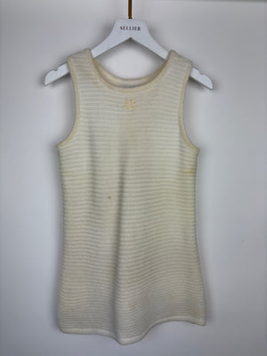 Courreges Vintage Cream Knit Sleeveless Top With Logo Embroidery Detail Size S (UK 8)