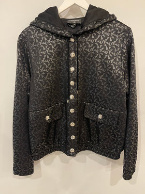 Chanel 2023 Coco Neige Black CC Logo Hooded Jacket with CC Crystal Buttons Detailing Size FR 42 (UK 14) RRP £3,630