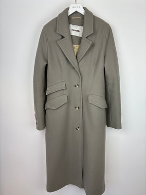 Nanushka Sage Green Long Wool Coat with 3 Pocket Detail Size S (UK 8)