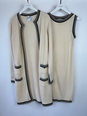 Chanel 04A Cashmere Midi Dress and Longline Cardigan Set With Grey Trim Detail FR 36 (UK 8)