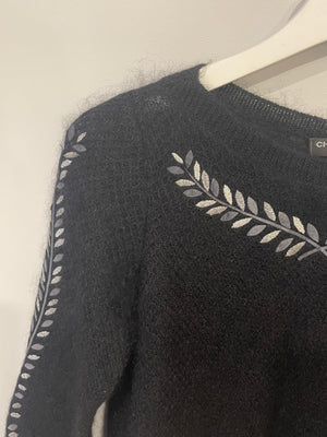 Chanel 16A Black Round Neck Jumper with Leaves Detail FR 36 (UK 8) RRP £1,600