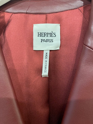 Hermès Burgundy Longline Lambskin Leather Blazer Jacket FR 42 (UK 14)