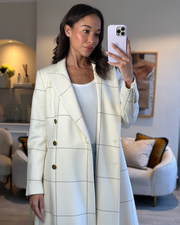 Ralph & Russo White Wool Coat with Black Striped Line Details Size IT 44 (UK 12)