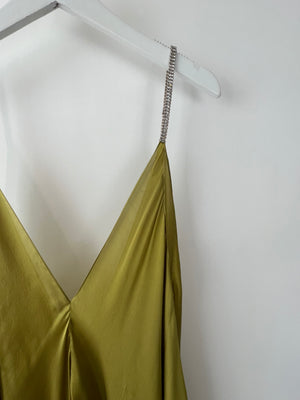 Alexandre Vauthier Sea Weed Green Silk Maxi Dress with Crystal Details FR 36 (UK 8)