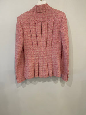 Chanel Pink Tweed Jacket and Midi Skirt Set with Ceramic CC Logo Buttons Size FR 34 (UK 6)