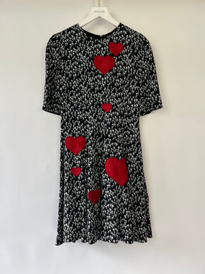 Dolce & Gabbana Black Rose Print Dress with Love Heart Embroidery Size IT 40 (UK 8)