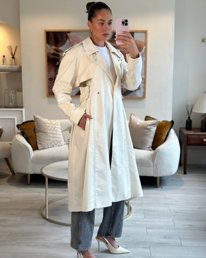 Givenchy White Cut Out Trench Coat with Studded Shoulder Epaulette Details Size FR 38 (UK 10)