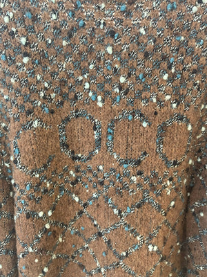 Chanel Brown and Metallic Blue Wool Cardigan with Coco Logo Detail Size FR 40/42 (UK 12/14)