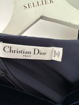 Christian Dior Navy Velvet Hooded Oversized Jumper with Tie Waist Detail Size FR 36 (UK 8)