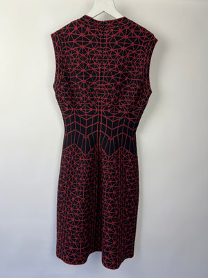 Alaia Black and Red Geometric Knit Sleeveless A-Line Midi Dress with V-Neckline Size IT 42 (UK 10)