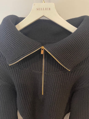 Jacquemus Black Cable Knit High Neck Zip Jumper with Vest Detail FR 34 (UK 6) RRP £650