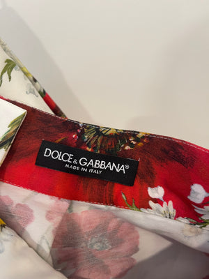 Dolce & Gabbana White and Red Poppy Printed Midi Skirt Size IT 42 (UK 10)