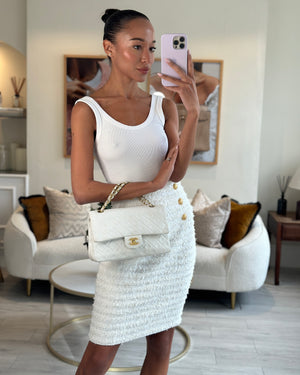 *FIRE PRICE* Chanel Vintage White Medium Classic Double Flap Bag in Lambskin Leather with 24K Gold Hardware